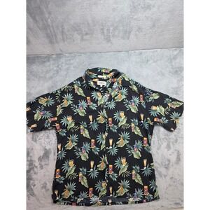 Campia Moda Mens XXL Black Rayon Hawaiian Shirt Beer Tropical Print Short Sleeve